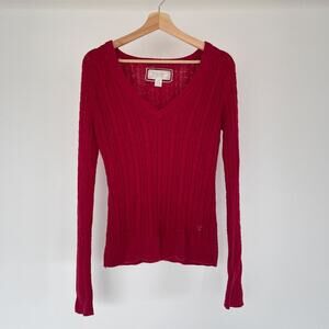 Vintage Y2K American Eagle Red Cable Knit Sweater Sz S/P Preppy
